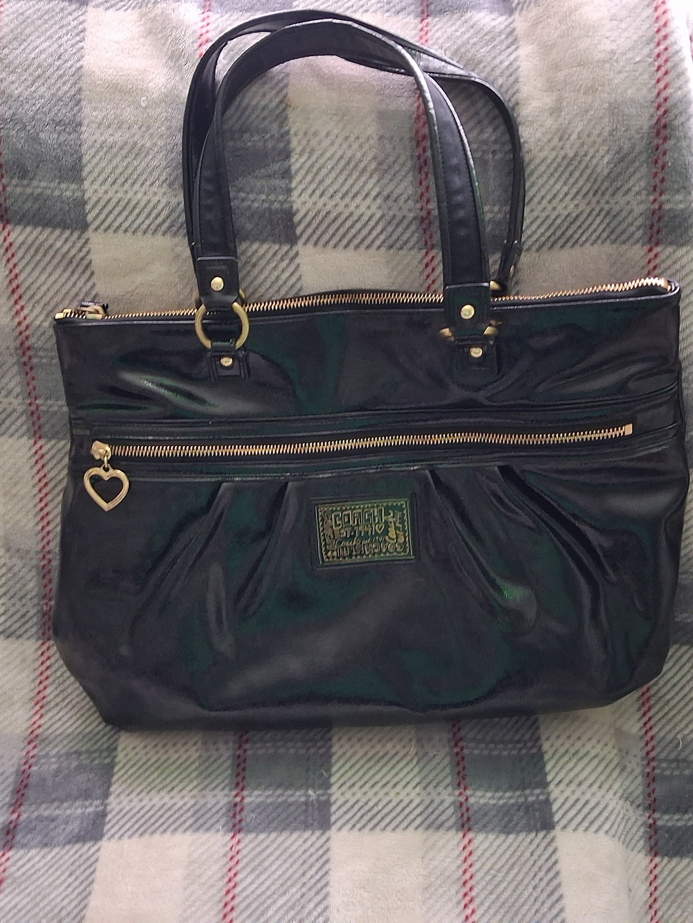 Coach Black Tote with Gold Hardware and Heart Charm